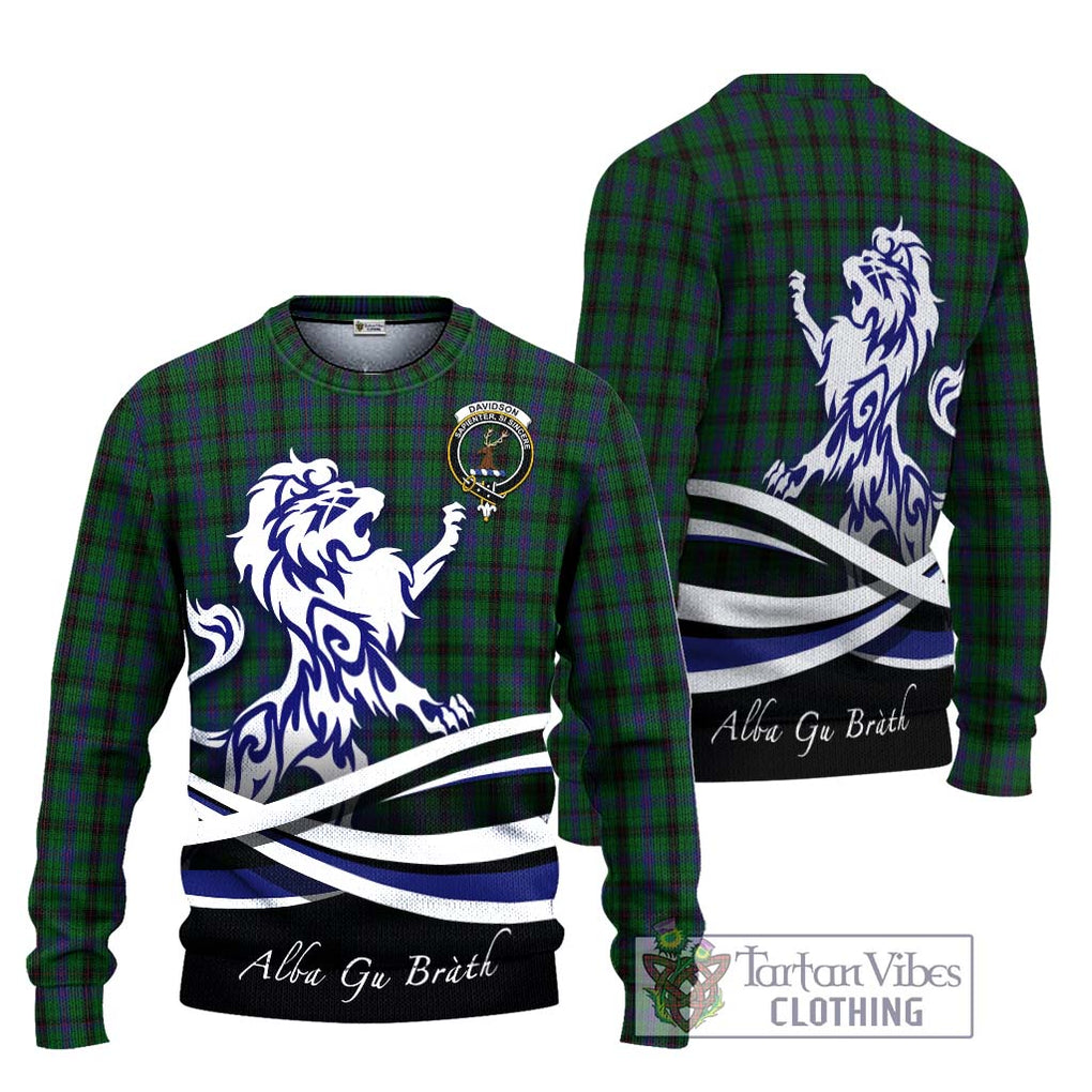 Davidson Tartan Knitted Sweater with Alba Gu Brath Regal Lion Emblem Unisex - Tartanvibesclothing Shop