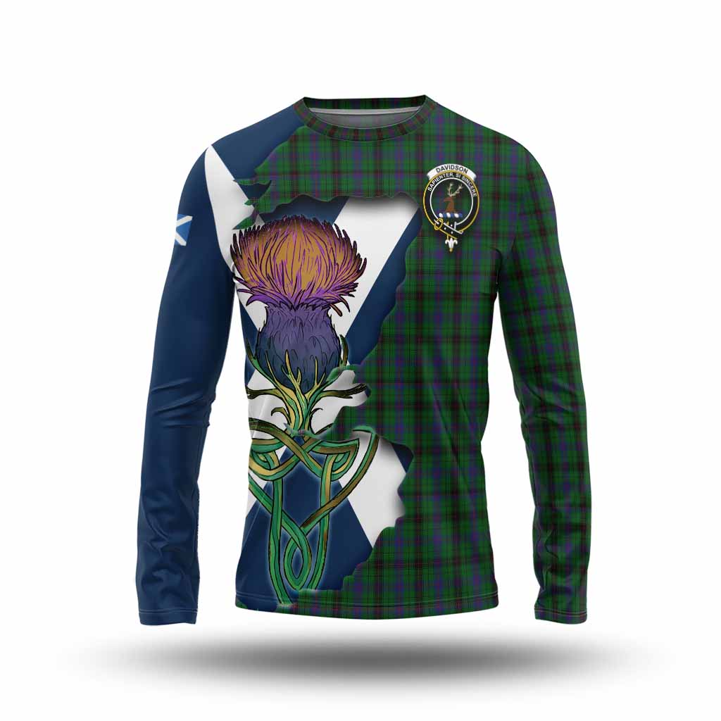 Tartan Vibes Clothing Davidson Tartan Family Crest Long Sleeve T-Shirt Scottish Thistle Celtic Inspired