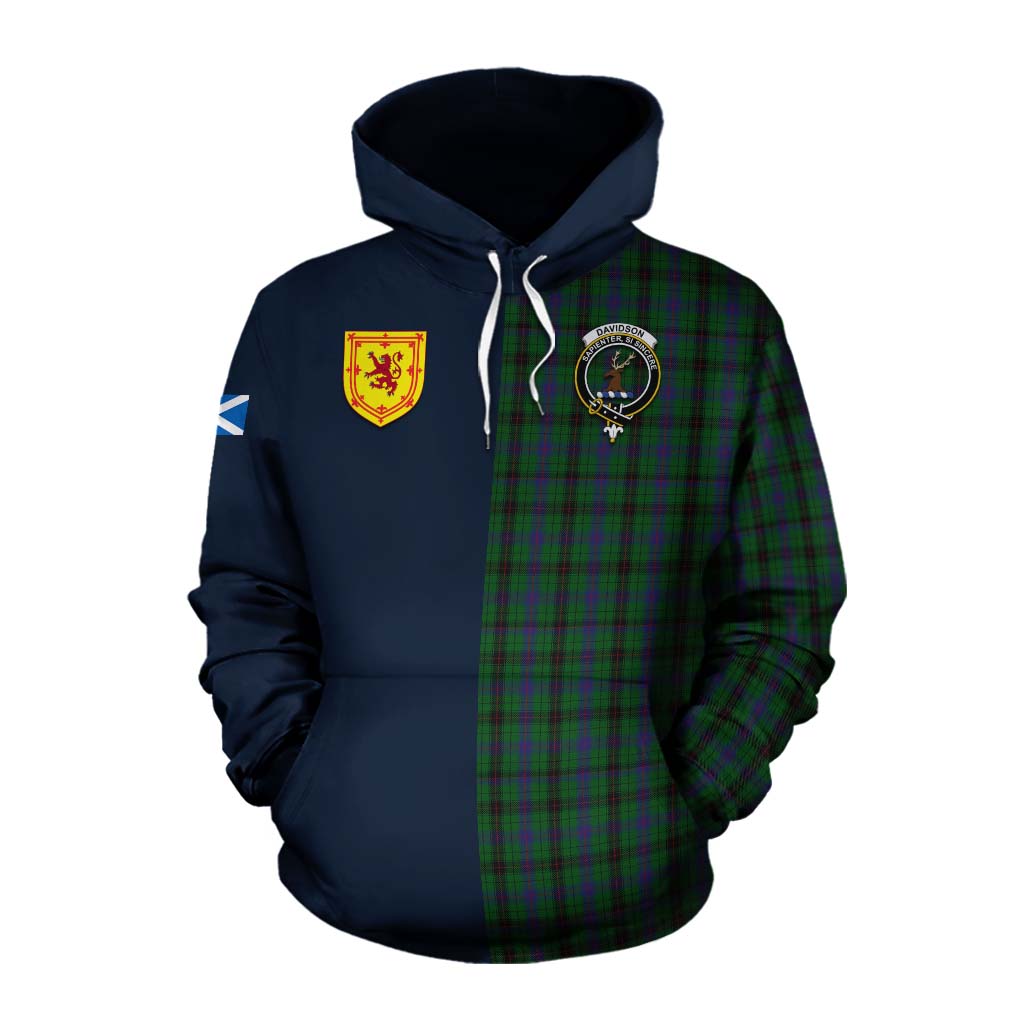Davidson Tartan Cotton Hoodie Alba with Scottish Lion Royal Arm Half Style Pullover Hoodie XS - Tartan Vibes Clothing