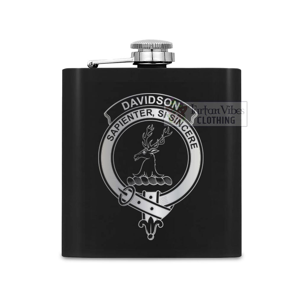 Tartan Vibes Clothing Davidson Crest Hip Flask Set 7oz Black Stainless Steel with A Gift Box