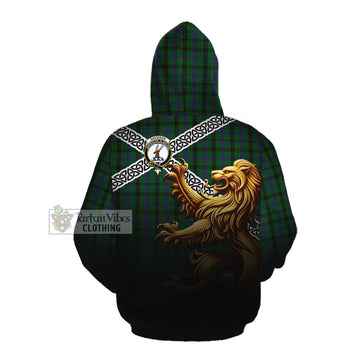 Davidson Crest Tartan Cotton Hoodie with Golden Lion Emblem Celtic Style