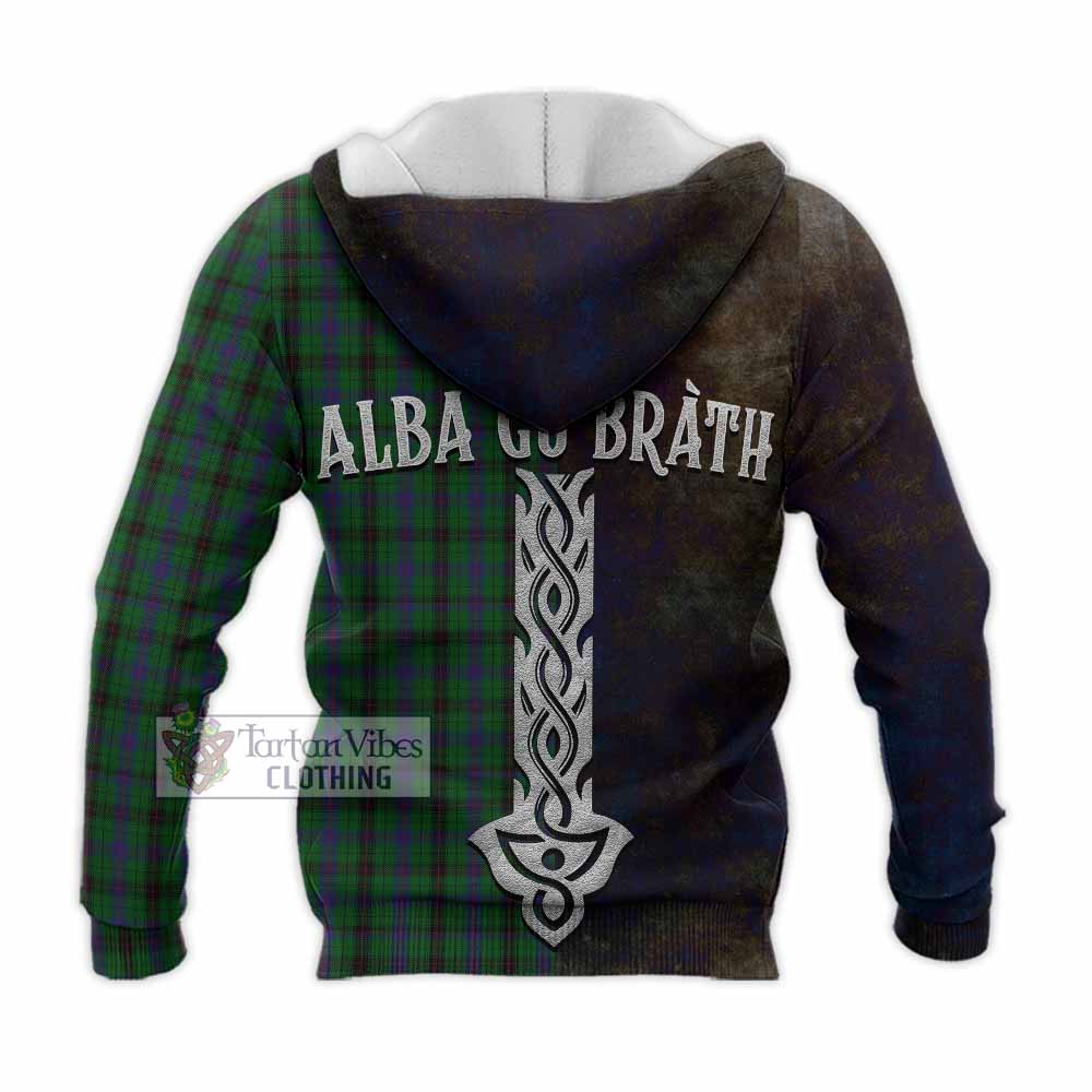 Tartan Vibes Clothing Davidson Tartan Family Crest Knitted Hoodie Alba Gu Brath Be Brave Lion Ancient Style