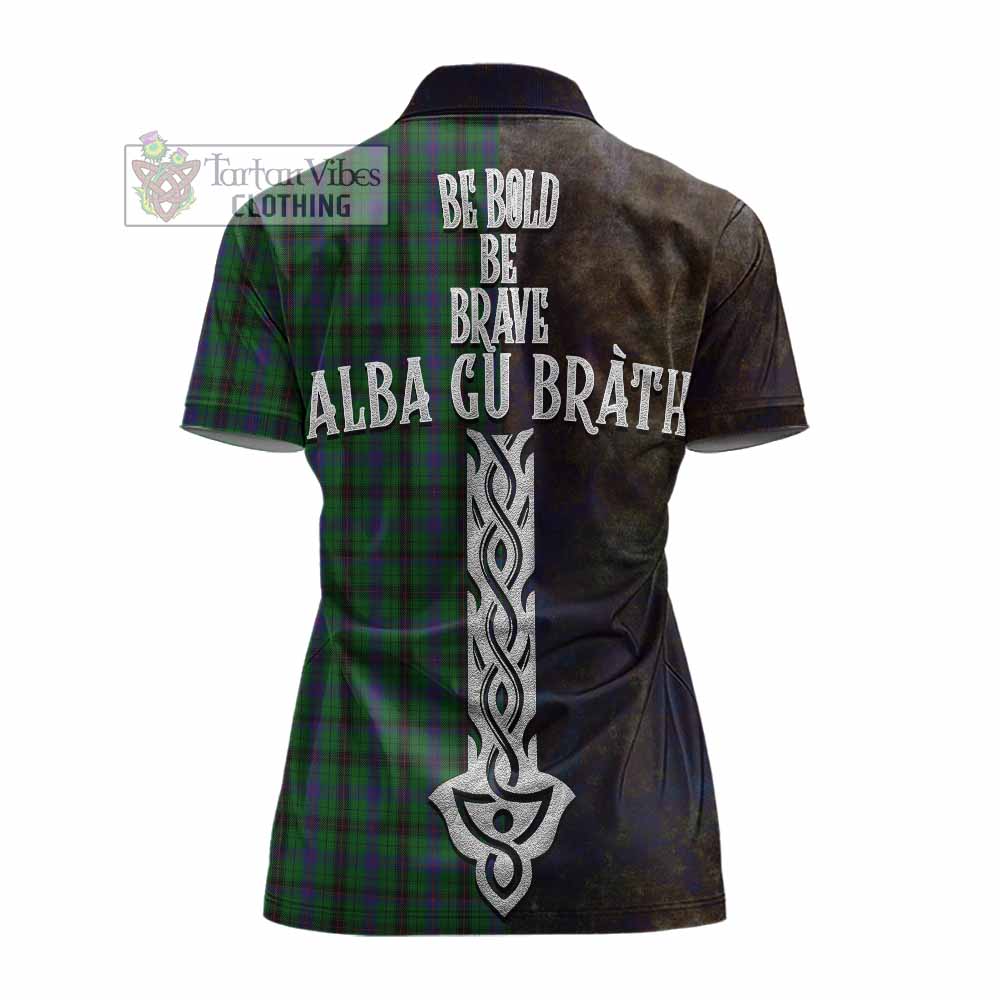 Tartan Vibes Clothing Davidson Tartan Family Crest Women's Polo Shirt Alba Gu Brath Be Brave Lion Ancient Style