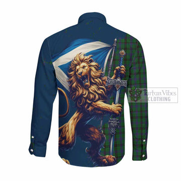 Davidson Tartan Family Crest Long Sleeve Button Shirt with Scottish Majestic Lion