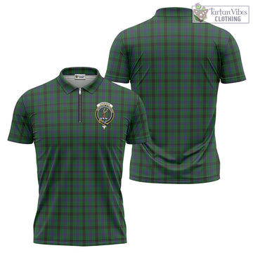 Tartan Vibes Clothing Davidson Tartan Zipper Polo Shirt with Family Crest