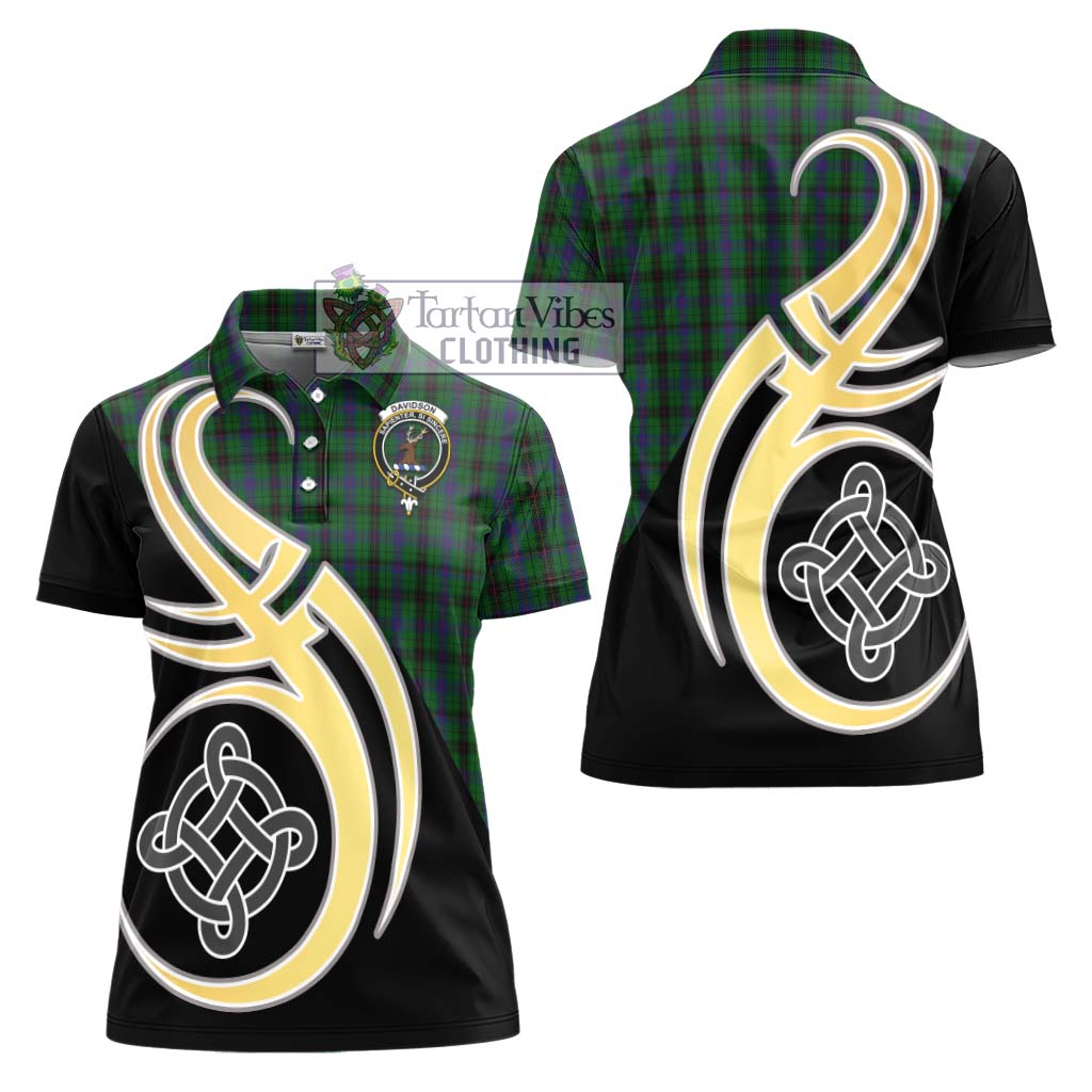 Davidson Tartan Women's Polo Shirt with Family Crest and Celtic Symbol Style - Tartan Vibes Clothing