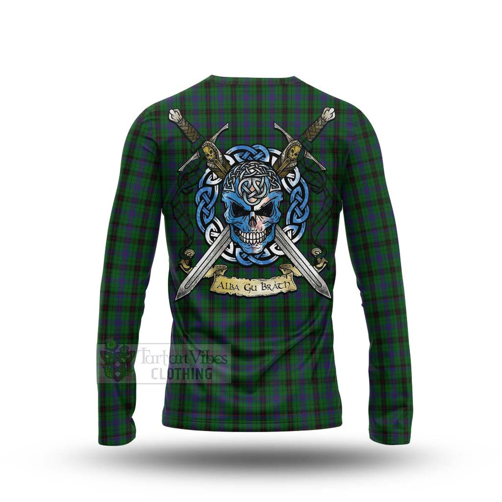 Tartan Vibes Clothing Davidson Tartan Long Sleeve T-Shirt with Family Crest Celtic Skull Style