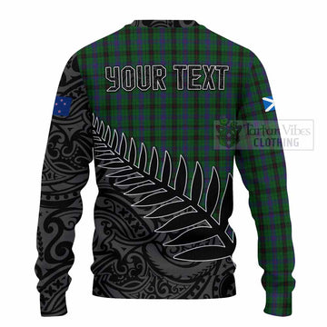 Tartan Vibes Clothing Davidson Crest Tartan Knitted Sweater with New Zealand Silver Fern Half Style