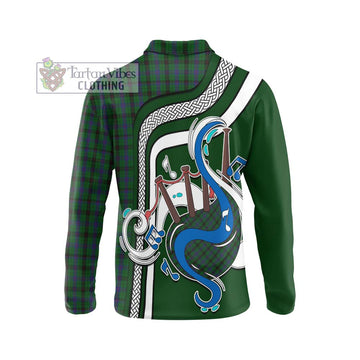 Tartan Vibes Clothing Davidson Tartan Long Sleeve Polo Shirt with Epic Bagpipe Style