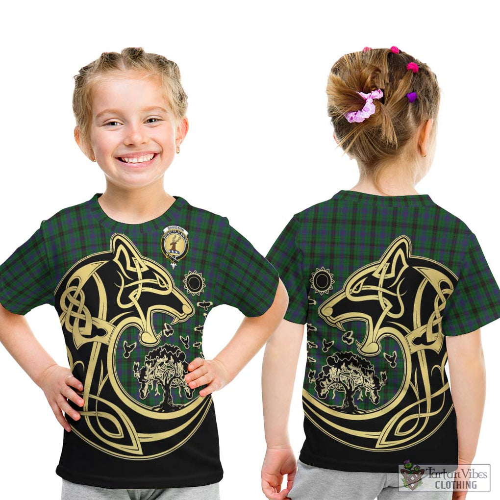 Davidson Tartan Kid T-Shirt with Family Crest Celtic Wolf Style - Tartan Vibes Clothing