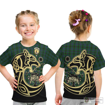 Davidson Tartan Kid T-Shirt with Family Crest Celtic Wolf Style