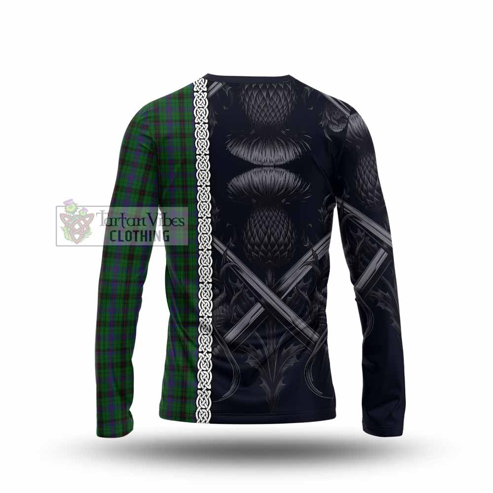 Tartan Vibes Clothing Davidson Tartan Long Sleeve T-Shirt with Family Crest Cross Sword Thistle Celtic Vibes