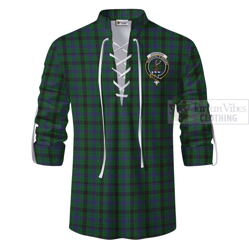 Tartan Vibes Clothing Davidson Tartan Ghillie Kilt Shirt with Family Crest Celtic Skull Style