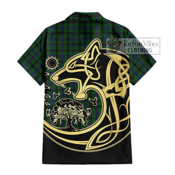 Davidson Tartan Hawaiian Shirt with Family Crest Celtic Wolf Style