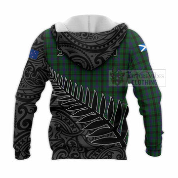 Davidson Crest Tartan Knitted Hoodie with New Zealand Silver Fern Half Style - Tartan Vibes Clothing