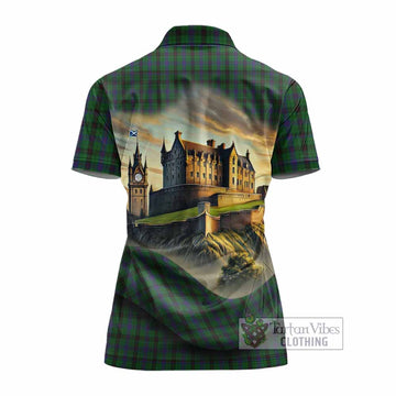 Davidson Tartan Family Crest Women's Polo Shirt with Scottish Ancient Castle Style