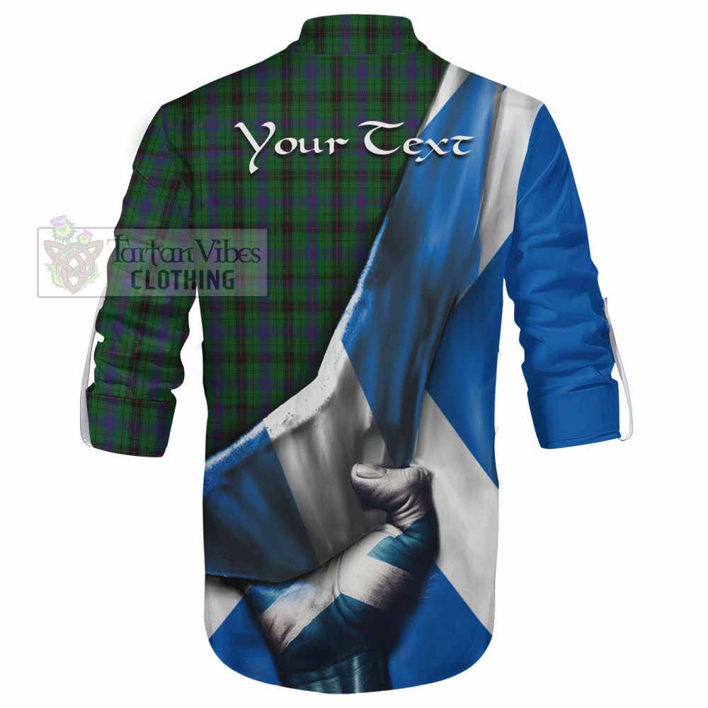 Tartan Vibes Clothing Davidson Tartan Ghillie Kilt Shirt with Family Crest Scotland Patriotic Style