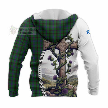 Davidson Tartan Knitted Hoodie with Family Crest and St. Andrew's Cross Accented by Thistle Vines - Tartan Vibes Clothing