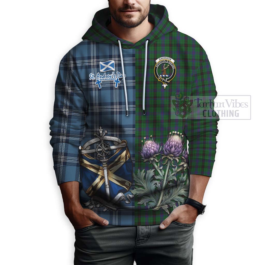 Tartan Vibes Clothing Davidson Tartan Hoodie Happy St. Andrew's Day Half Tartan Style
