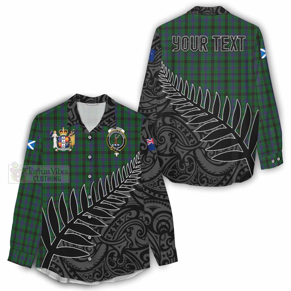 Tartan Vibes Clothing Davidson Crest Tartan Women's Casual Shirt with New Zealand Silver Fern Half Style