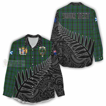 Tartan Vibes Clothing Davidson Crest Tartan Women's Casual Shirt with New Zealand Silver Fern Half Style