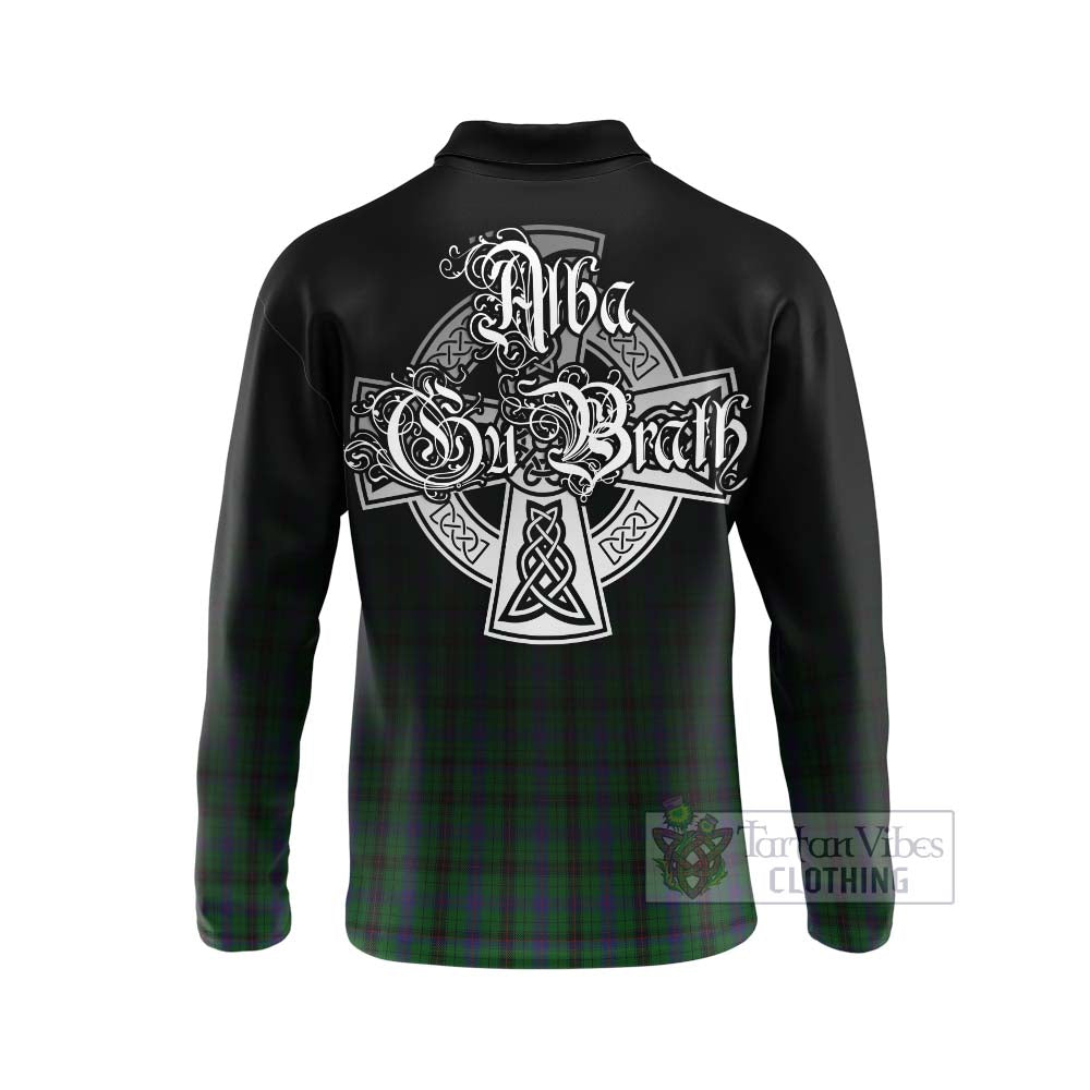 Tartan Vibes Clothing Davidson Tartan Long Sleeve Polo Shirt Featuring Alba Gu Brath Family Crest Celtic Inspired