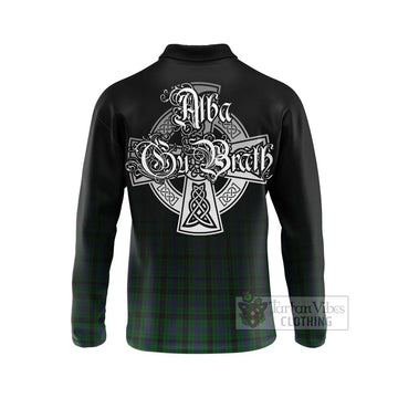 Tartan Vibes Clothing Davidson Tartan Long Sleeve Polo Shirt Featuring Alba Gu Brath Family Crest Celtic Inspired