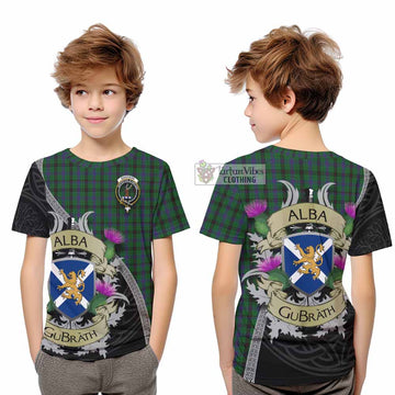 Tartan Vibes Clothing Davidson Tartan Family Crest Kid T-Shirt Lion Rampant Royal Thistle Shield Celtic Inspired