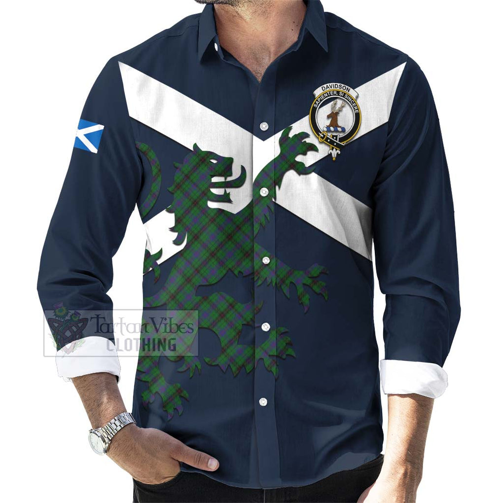 Tartan Vibes Clothing Davidson Tartan Lion Rampant Long Sleeve Button Shirt – Proudly Display Your Heritage with Alba Gu Brath and Clan Name