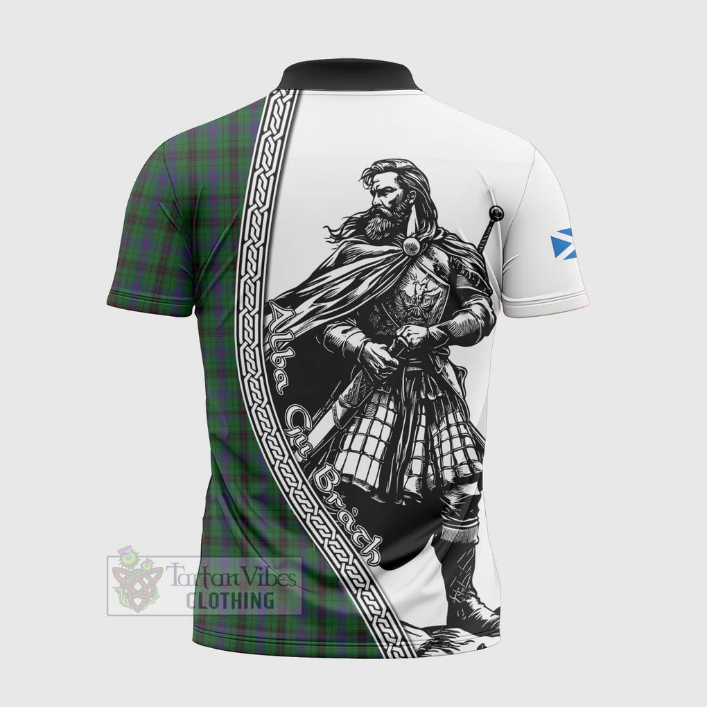 Tartan Vibes Clothing Davidson Tartan Clan Crest Zipper Polo Shirt with Highlander Warrior Celtic Style