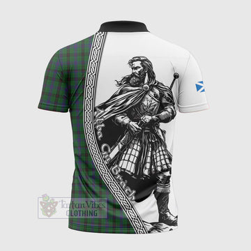 Tartan Vibes Clothing Davidson Tartan Clan Crest Zipper Polo Shirt with Highlander Warrior Celtic Style