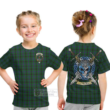 Davidson Tartan Kid T-Shirt with Family Crest Celtic Skull Style