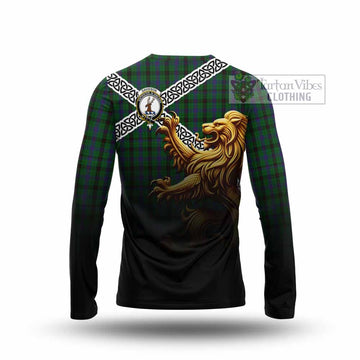 Davidson Crest Tartan Long Sleeve T-Shirt with Golden Lion Emblem Celtic Style