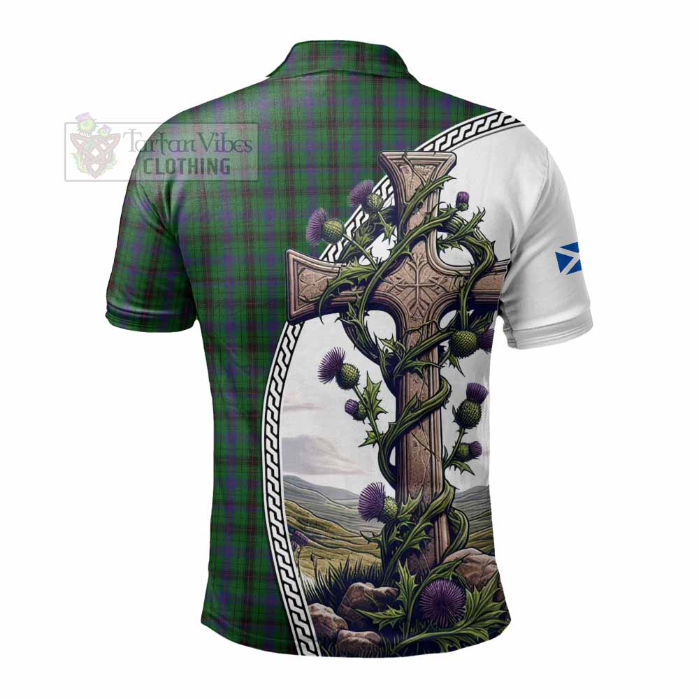 Tartan Vibes Clothing Davidson Tartan Polo Shirt with Family Crest and St. Andrew's Cross Accented by Thistle Vines