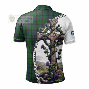 Davidson Tartan Polo Shirt with Family Crest and St. Andrew's Cross Accented by Thistle Vines