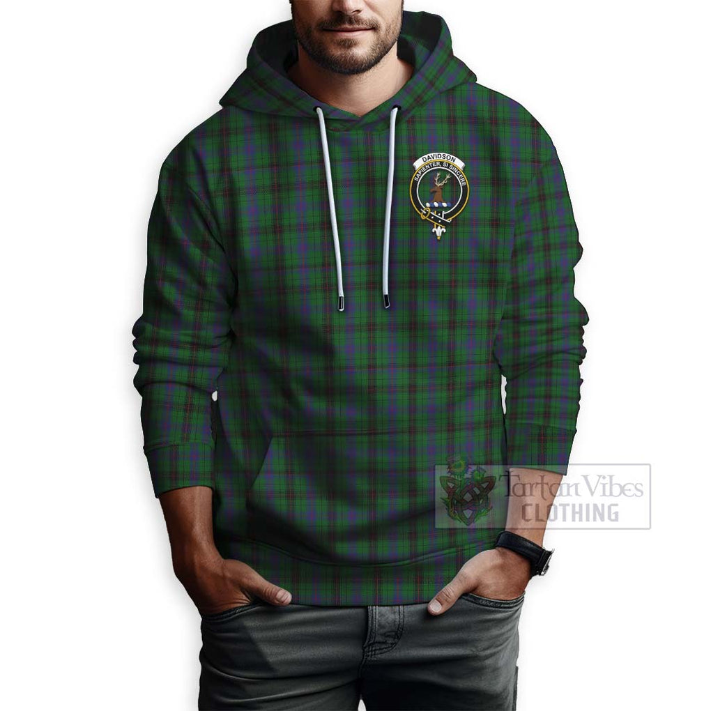 Tartan Vibes Clothing Davidson Tartan Hoodie with Family Crest and Bearded Skull Holding Bottles of Whiskey