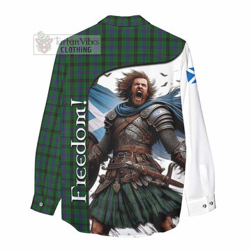 Tartan Vibes Clothing Davidson Crest Tartan Women's Casual Shirt Inspired by the Freedom of Scottish Warrior