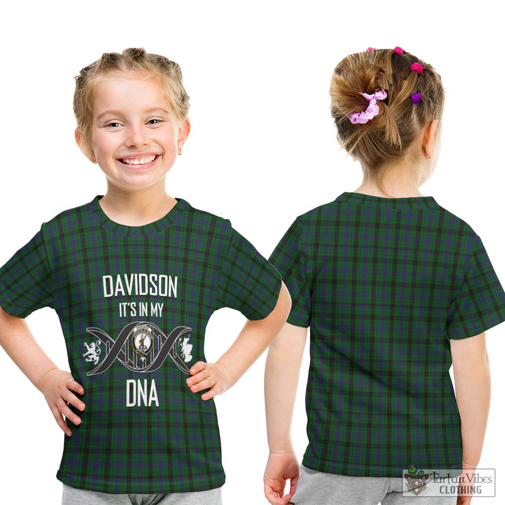 Davidson Tartan Kid T-Shirt with Family Crest DNA In Me Style - Tartanvibesclothing Shop