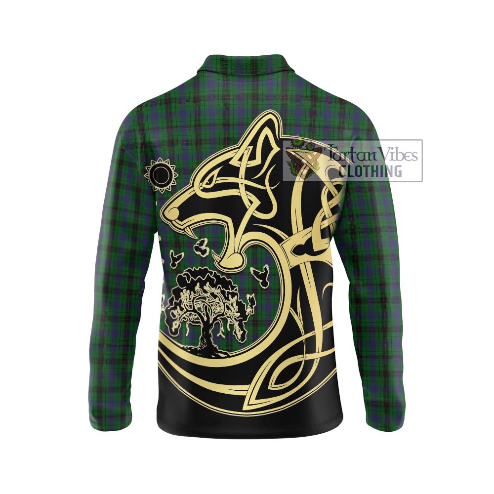 Davidson Tartan Long Sleeve Polo Shirt with Family Crest Celtic Wolf Style - Tartanvibesclothing Shop