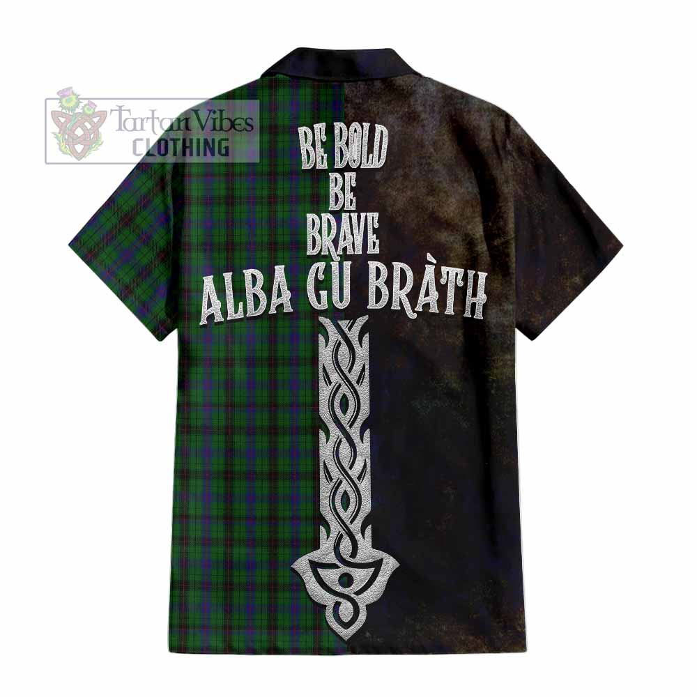 Tartan Vibes Clothing Davidson Tartan Family Crest Short Sleeve Button Shirt Alba Gu Brath Be Brave Lion Ancient Style