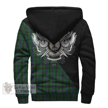 Davidson Tartan Sherpa Hoodie with Family Crest and Military Logo Style