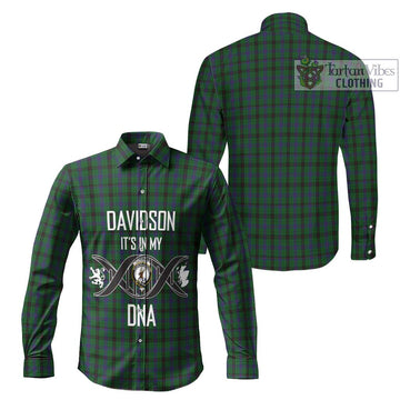 Davidson Tartan Long Sleeve Button Shirt with Family Crest DNA In Me Style