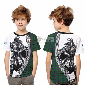 Davidson Tartan Clan Crest Kid T-Shirt with Highlander Warrior Celtic Style