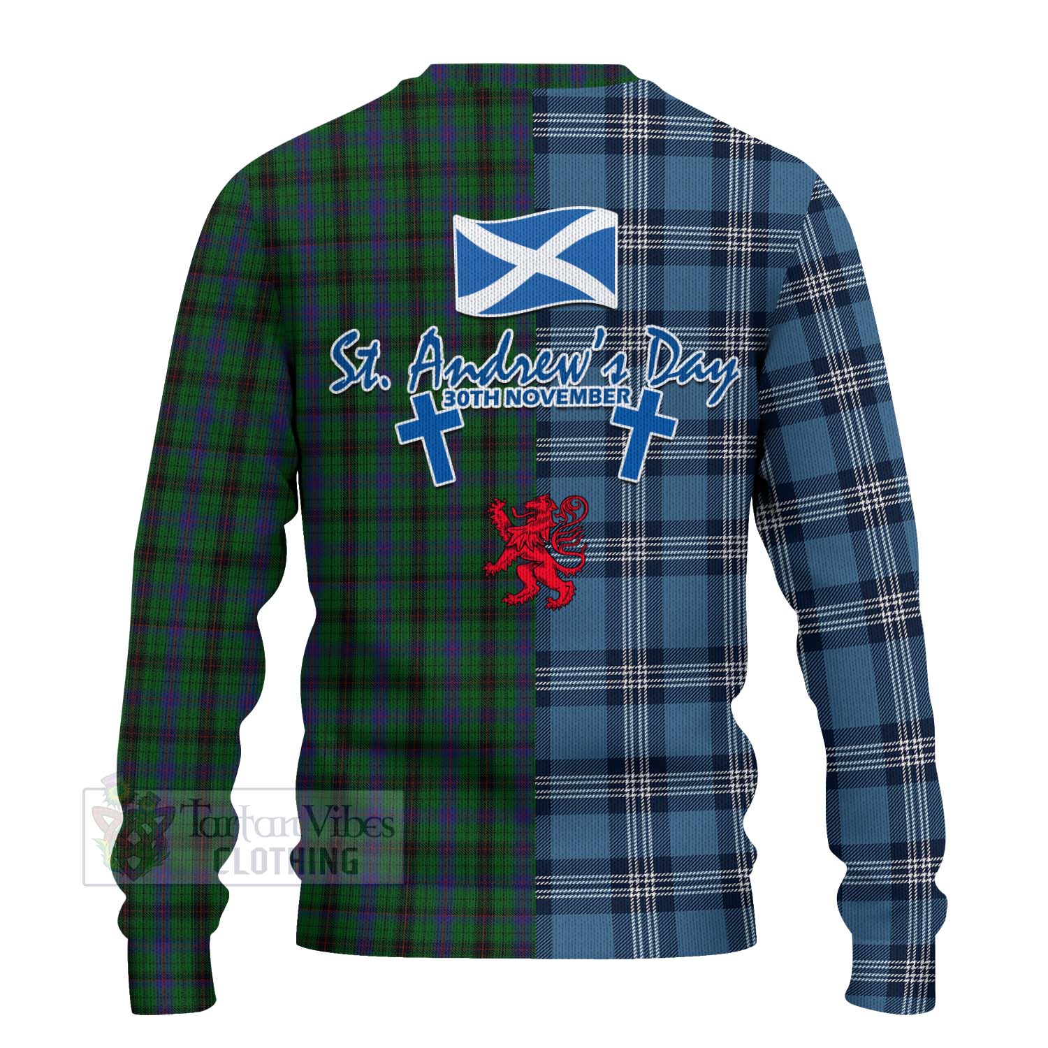 Tartan Vibes Clothing Davidson Tartan Knitted Sweater Happy St. Andrew's Day Half Tartan Style