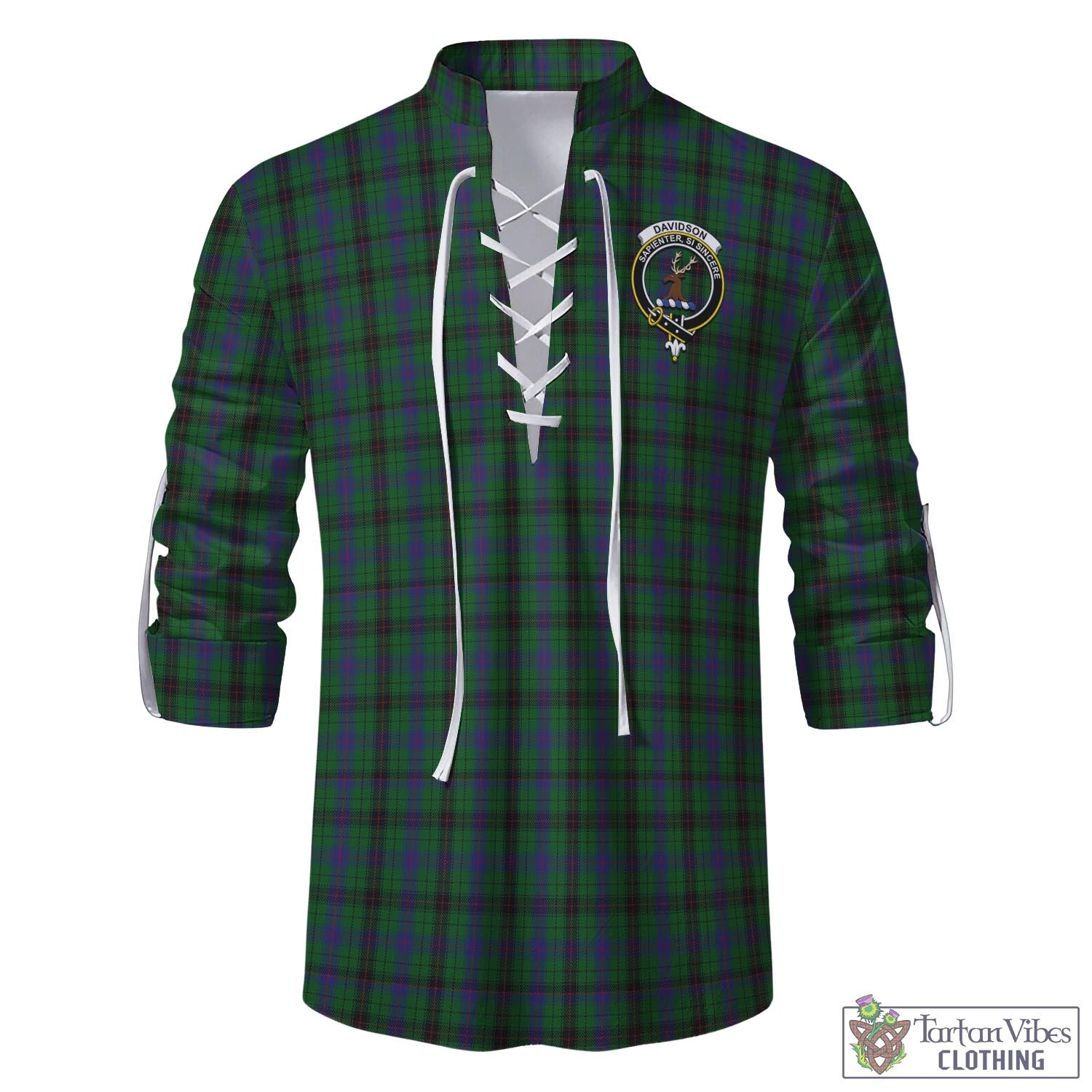 Tartan Vibes Clothing Davidson Tartan Men's Scottish Traditional Jacobite Ghillie Kilt Shirt with Family Crest