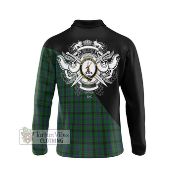 Davidson Tartan Long Sleeve Polo Shirt with Family Crest and Military Logo Style - Tartanvibesclothing Shop