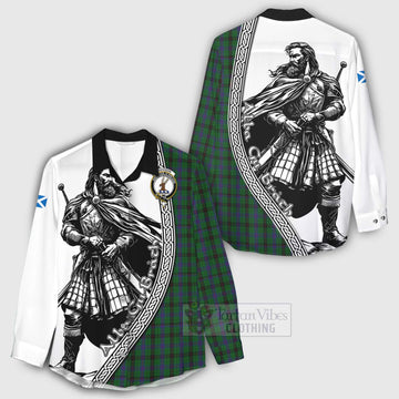 Tartan Vibes Clothing Davidson Tartan Clan Crest Women's Casual Shirt with Highlander Warrior Celtic Style