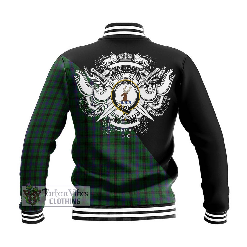 Davidson Tartan Baseball Jacket with Family Crest and Military Logo Style - Tartan Vibes Clothing