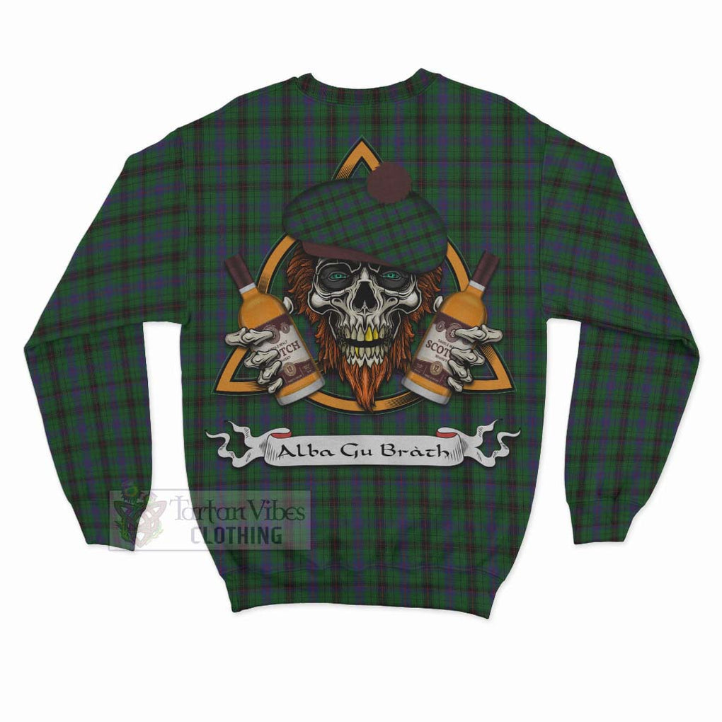 Tartan Vibes Clothing Davidson Tartan Sweatshirt with Family Crest and Bearded Skull Holding Bottles of Whiskey