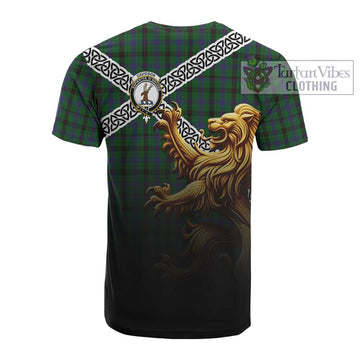 Davidson Crest Tartan Cotton T-shirt with Golden Lion Emblem Celtic Style